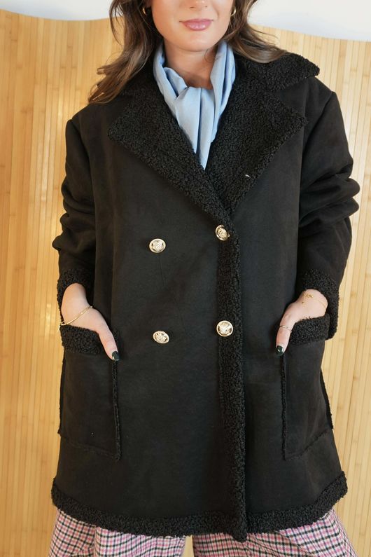 Aviator Oversized Shearling Jacket Black /9=
